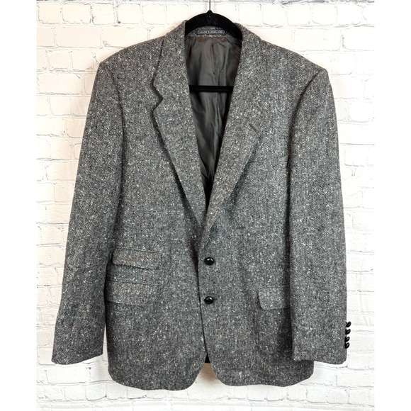 STAFFORD gray 100% virgin wool tweed mens suit jacket size 42R England - Picture 1 of 11